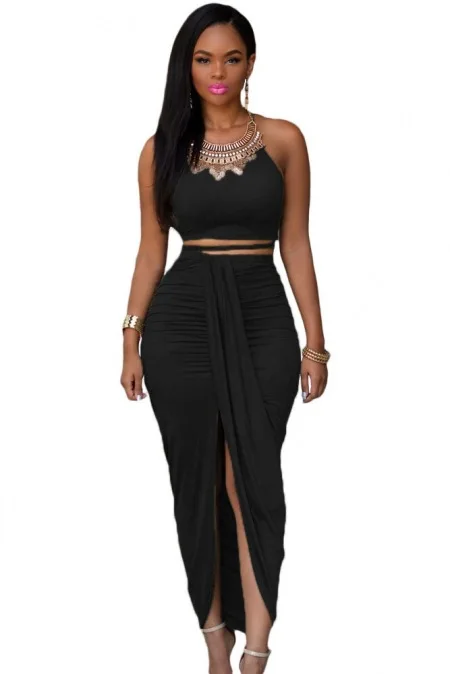 New Maxi pleated suede 2-piece long sleeveless dress split hip dress 60833 
New Maxi pleated suede 2-piece long sleeveless dress split hip dress 60833