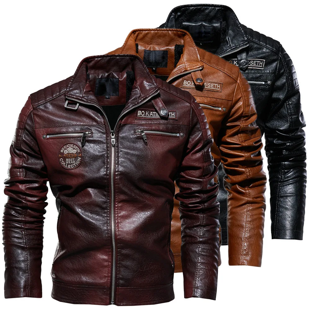 

ZOGAA Leather Jacket Men Winter Fleece Motorcycle PU Leather Jacket Male Stand Collar Casual Windbreaker Ropa De Hombre Coat