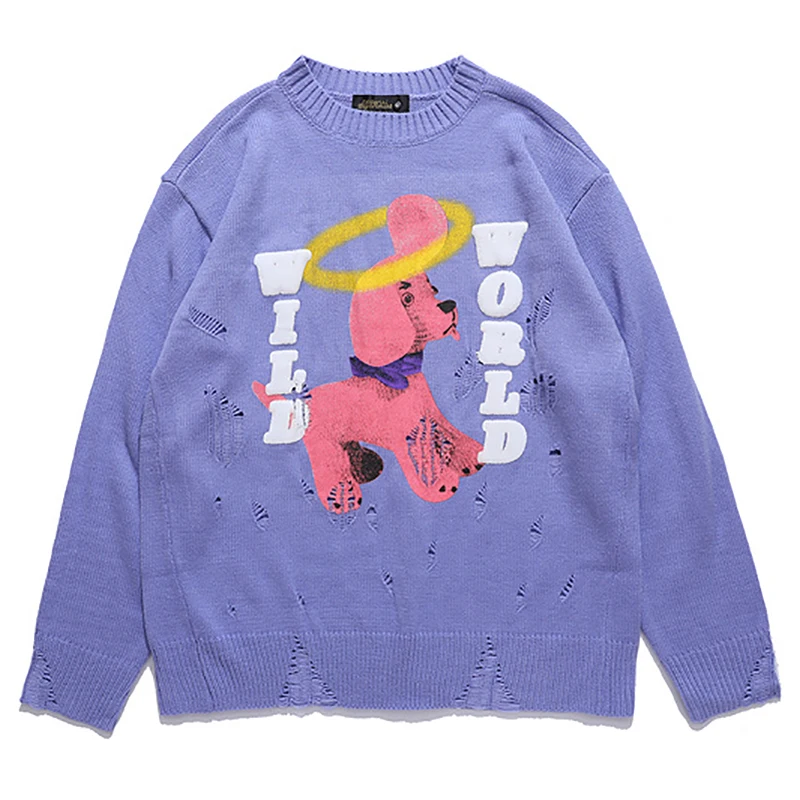 Mens Harajuku Cartoon Dog Print Sweaters Unisex Winter Oversized Couple Ripped Knitted Sweaters Casual Loose Retro Pullover Tops
Mens Harajuku Cartoon Dog Print Sweaters Unisex Winter Oversized Couple Ripped Knitted Sweaters Casual Loose Retro Pullover Tops