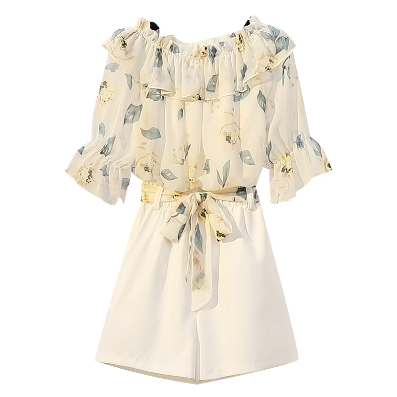 Plus size women elegant two pieces set Summer slash neck off shoulder floral print chiffon blouse and high waist shorts sets
Plus size women elegant two pieces set Summer slash neck off shoulder floral print chiffon blouse and high waist shorts sets