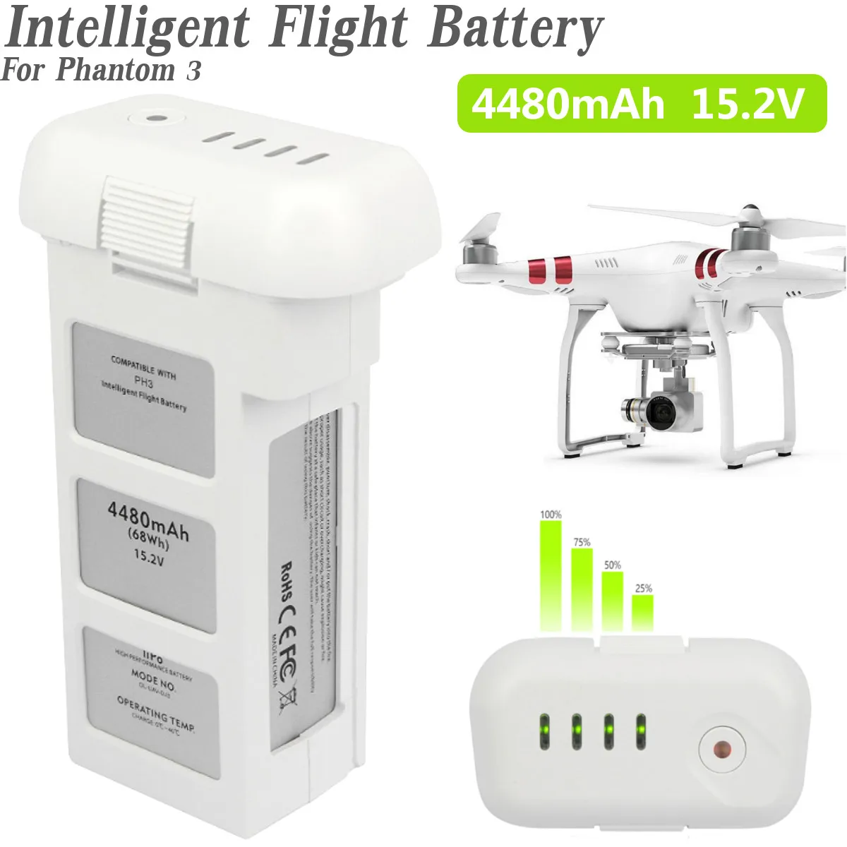 Аккумулятор большой емкости Vision + 66.6Wh 10C для дрона DJI Phantom 2/3 11 1 В 4480 мА · ч 5200 |