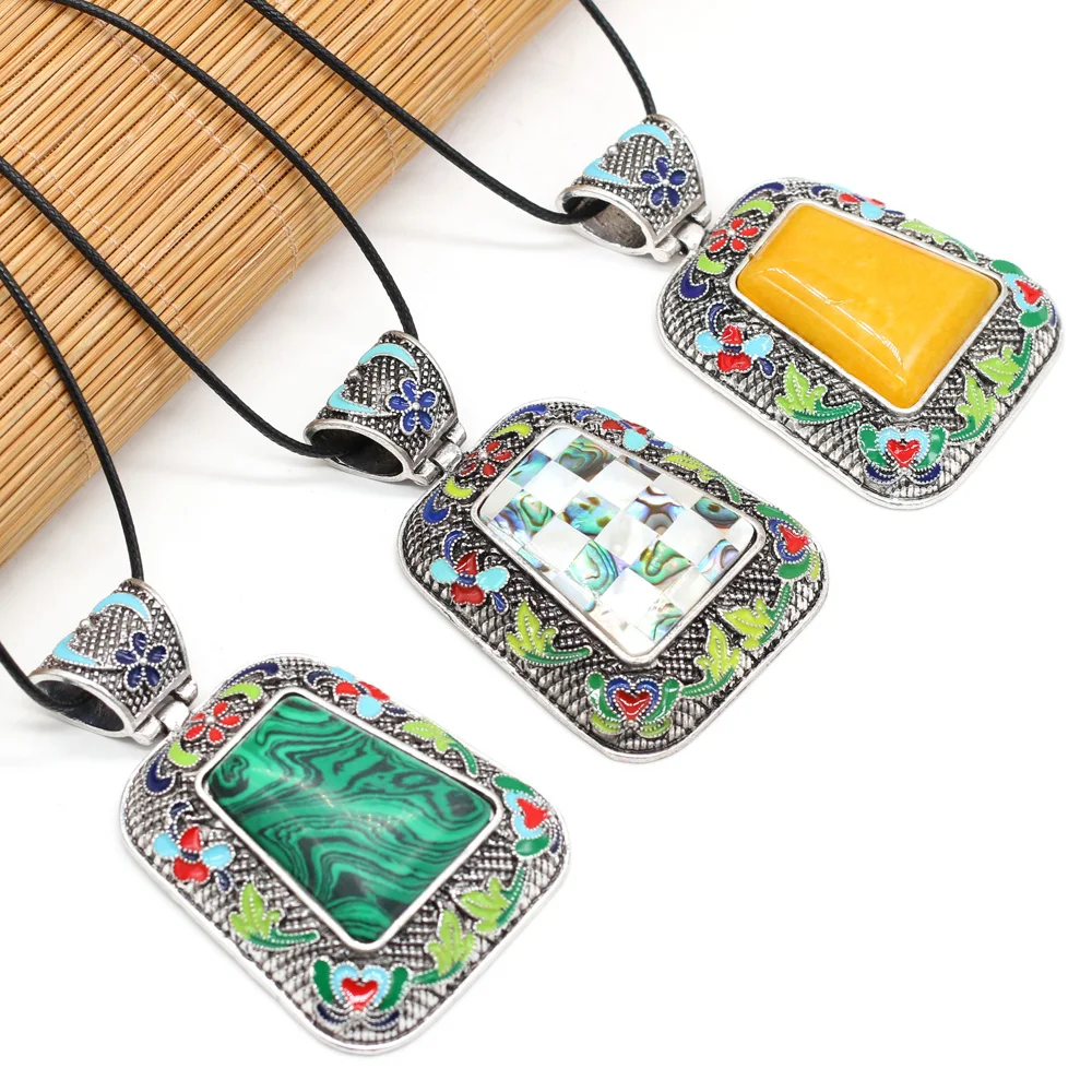 Natural Stone Pendant Necklace Exquisite Lapis Lazuli Malachite Abalone Shell Pendant Charms Long Wax Rope for Jewelry Gift
Natural Stone Pendant Necklace Exquisite Lapis Lazuli Malachite Abalone Shell Pendant Charms Long Wax Rope for Jewelry Gift