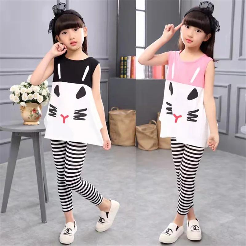 Summer Girls Clothing Sets Cartoon Outfits Kids Baby Sleeveless T-shirt + Stripe Pants 2PCS Children Girl Clothes 6 8 10 Years
Summer Girls Clothing Sets Cartoon Outfits Kids Baby Sleeveless T-shirt + Stripe Pants 2PCS Children Girl Clothes 6 8 10 Years