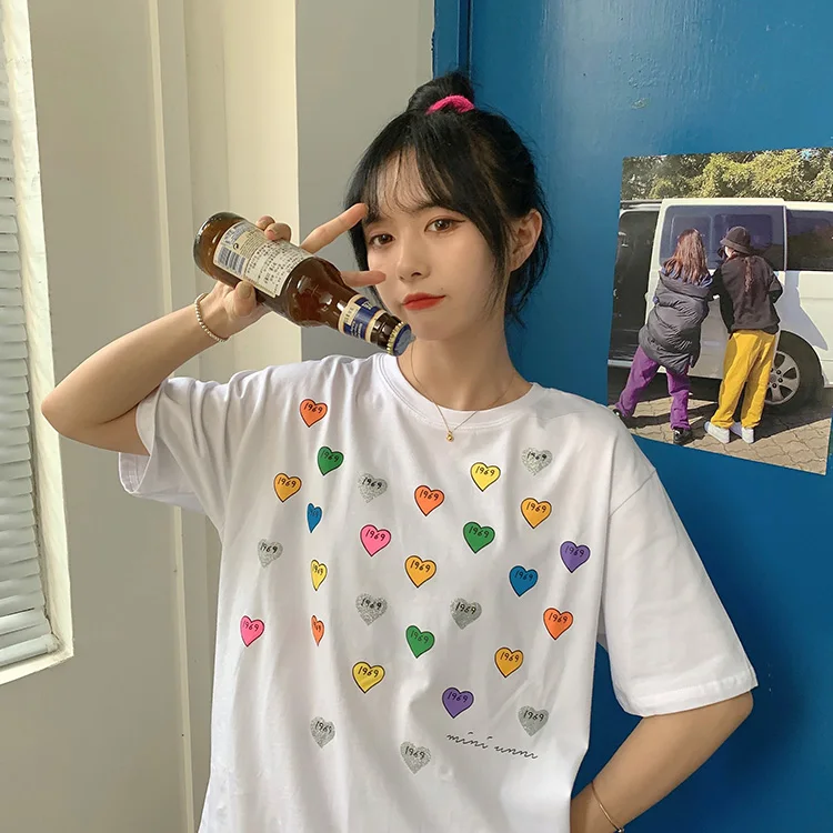 Cotton Summer Harajuku style Hong Kong student love short-sleeved T-shirt female tide wild color printing
Cotton Summer Harajuku style Hong Kong student love short-sleeved T-shirt female tide wild color printing
