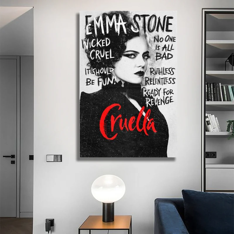 Movie Black and White Bad Girl Cruella Wall Art Posters and Prints Canvas Painting Picture for Living Room Bedroom Home Decor
Movie Black and White Bad Girl Cruella Wall Art Posters and Prints Canvas Painting Picture for Living Room Bedroom Home Decor