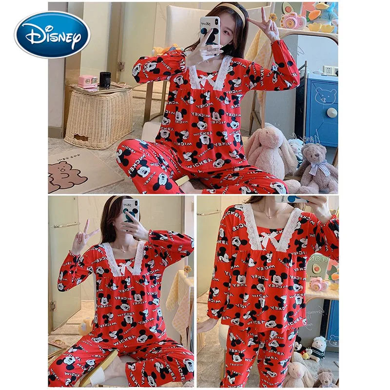 Disney Girl Mickey Minnie Print Pattern Spring Pajamas Women Long-Sleeved Princess Style Lace Cartoon Home Service Suit
Disney Girl Mickey Minnie Print Pattern Spring Pajamas Women Long-Sleeved Princess Style Lace Cartoon Home Service Suit
