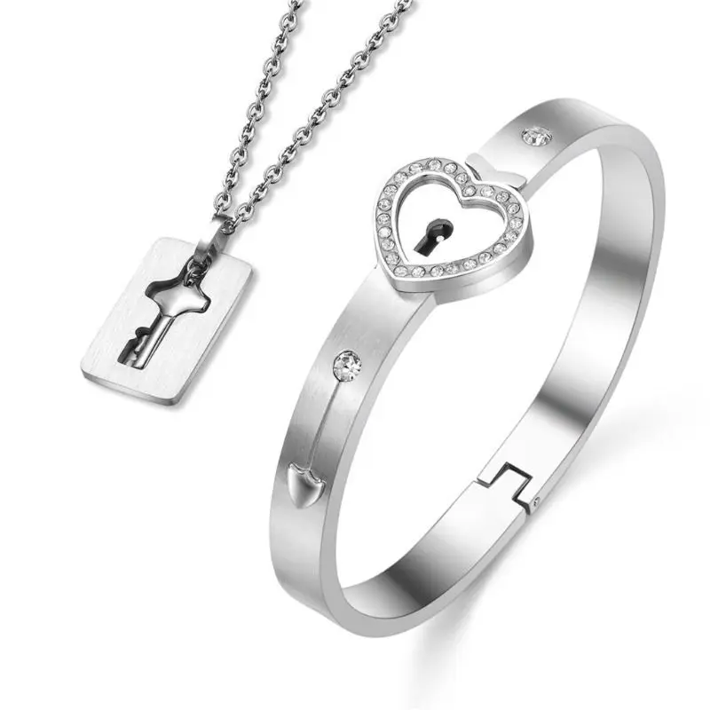 

Титановая сталь любовь пазл Пара Ключ-сердце, замок пара браслет ожерелье для влюбленных комплект ювелирных изделий модные украшения