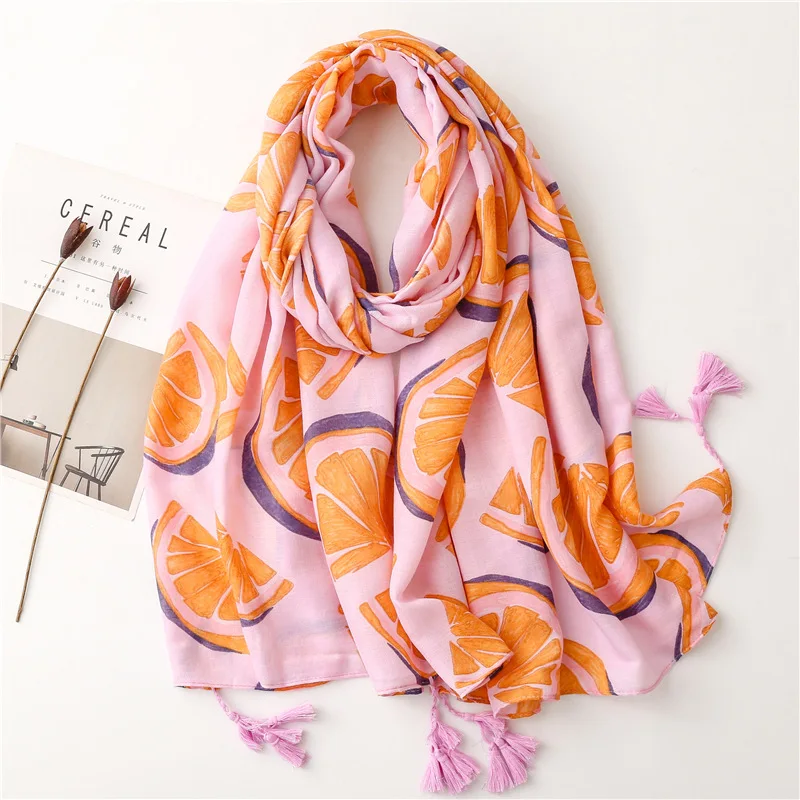 2022 New Fashion Luxury Brand Women Viscose Scarf Lovely Orange Fruit Tassel Shawl Spring Wrap Hijab Lady Pashmina Foulard Stole
2022 New Fashion Luxury Brand Women Viscose Scarf Lovely Orange Fruit Tassel Shawl Spring Wrap Hijab Lady Pashmina Foulard Stole