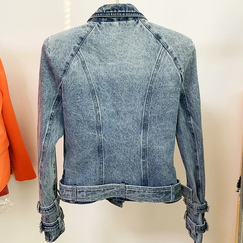 women's slim button 2021 coat new double zipper zipper wash denim Motorcycle Jacket
women's slim button 2021 coat new double zipper zipper wash denim Motorcycle Jacket