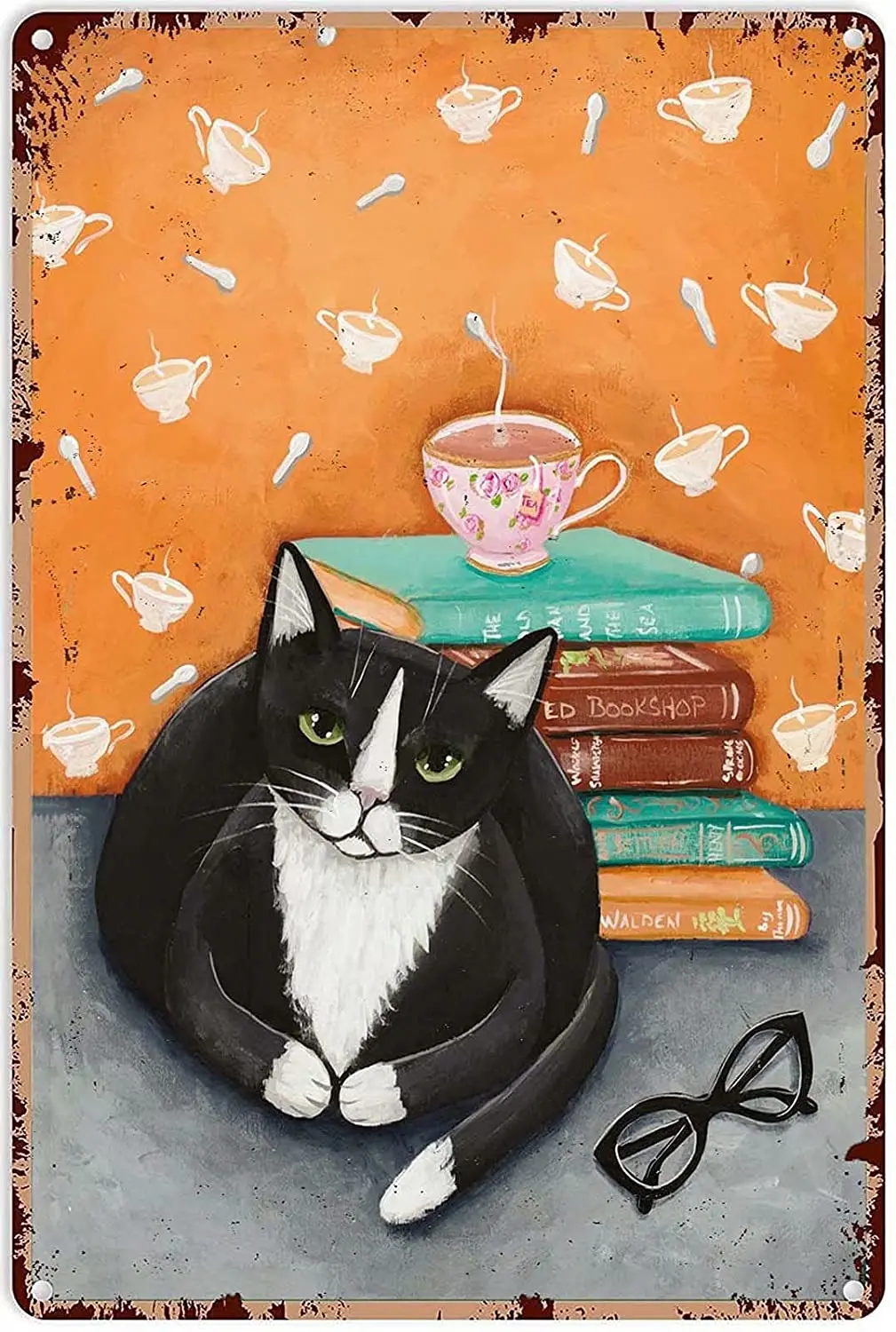 Retro Black Cat and Books Metal Tin Sign Vintage Coffee Wall Coffee Bar Decor Tin Sign Wall Decoration
Retro Black Cat and Books Metal Tin Sign Vintage Coffee Wall Coffee Bar Decor Tin Sign Wall Decoration
