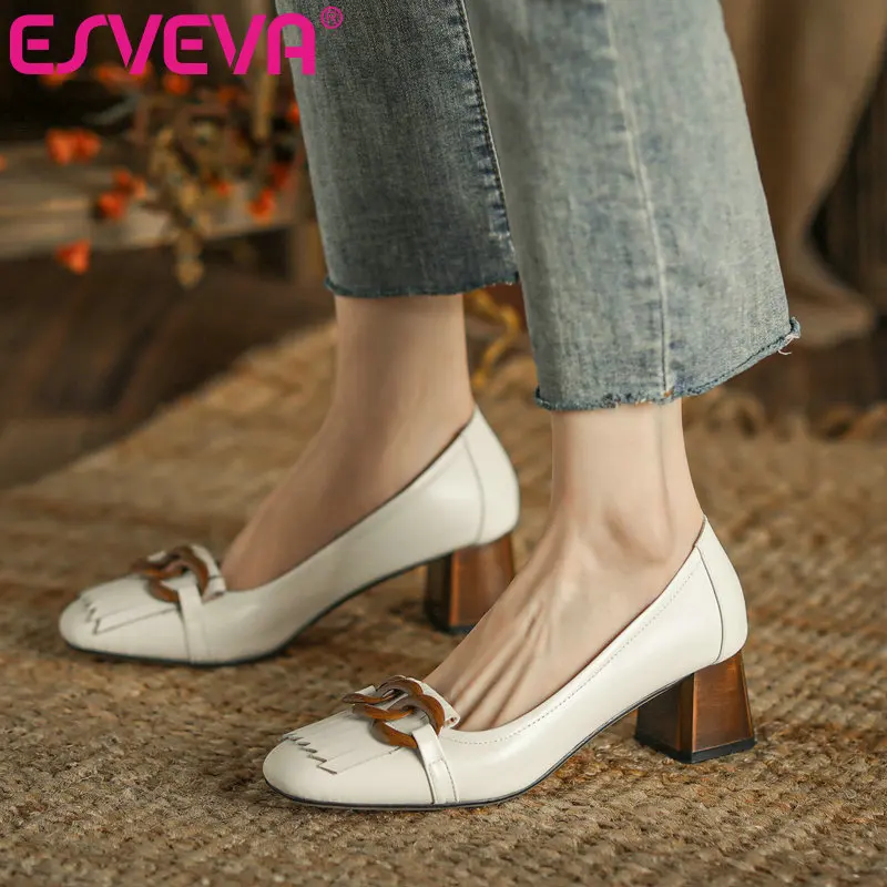 ESVEVA 2021 Tassel Round Toe Women Pumps Genuine Leather Shallow Ladies Shoes Spring Autumn Square Med Heels Size 34-42 
ESVEVA 2021 Tassel Round Toe Women Pumps Genuine Leather Shallow Ladies Shoes Spring Autumn Square Med Heels Size 34-42