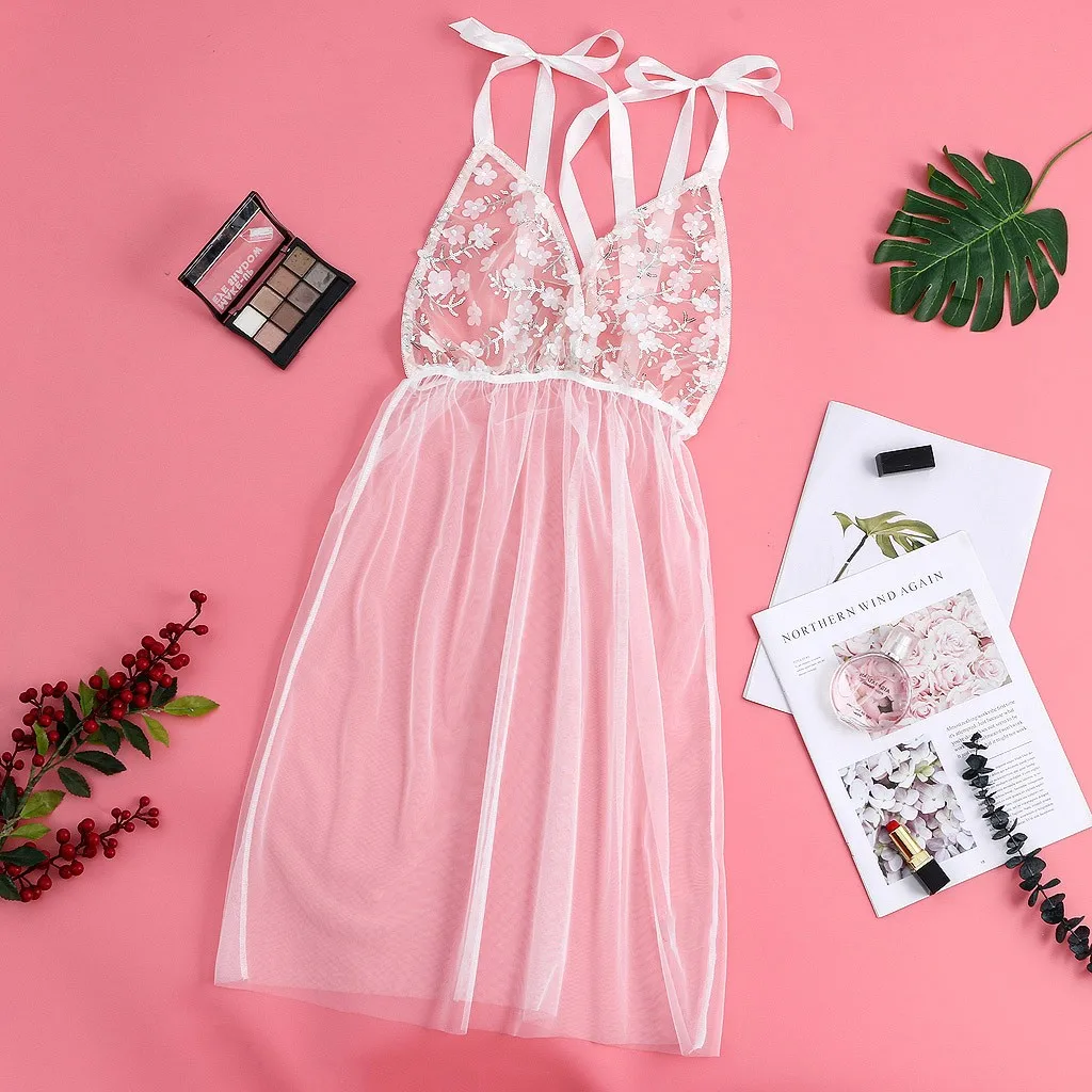 Fashion Mesh Floral Pajamas Nightdress Lace Up Sexy Lingerie Women Underwear Dress Transparent Sleepwear
Fashion Mesh Floral Pajamas Nightdress Lace Up Sexy Lingerie Women Underwear Dress Transparent Sleepwear
