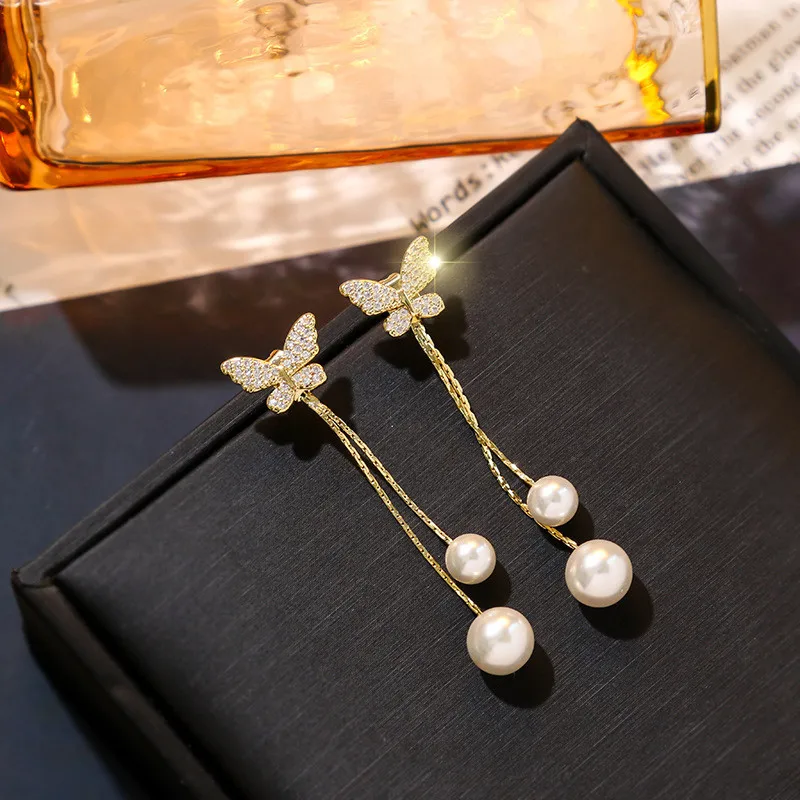 Korean Fashion Elegant Butterfly Long Tassel Pearl Crystal Earrings For Women Girls Charm Earring Party Wedding Jewelery Gift
Korean Fashion Elegant Butterfly Long Tassel Pearl Crystal Earrings For Women Girls Charm Earring Party Wedding Jewelery Gift