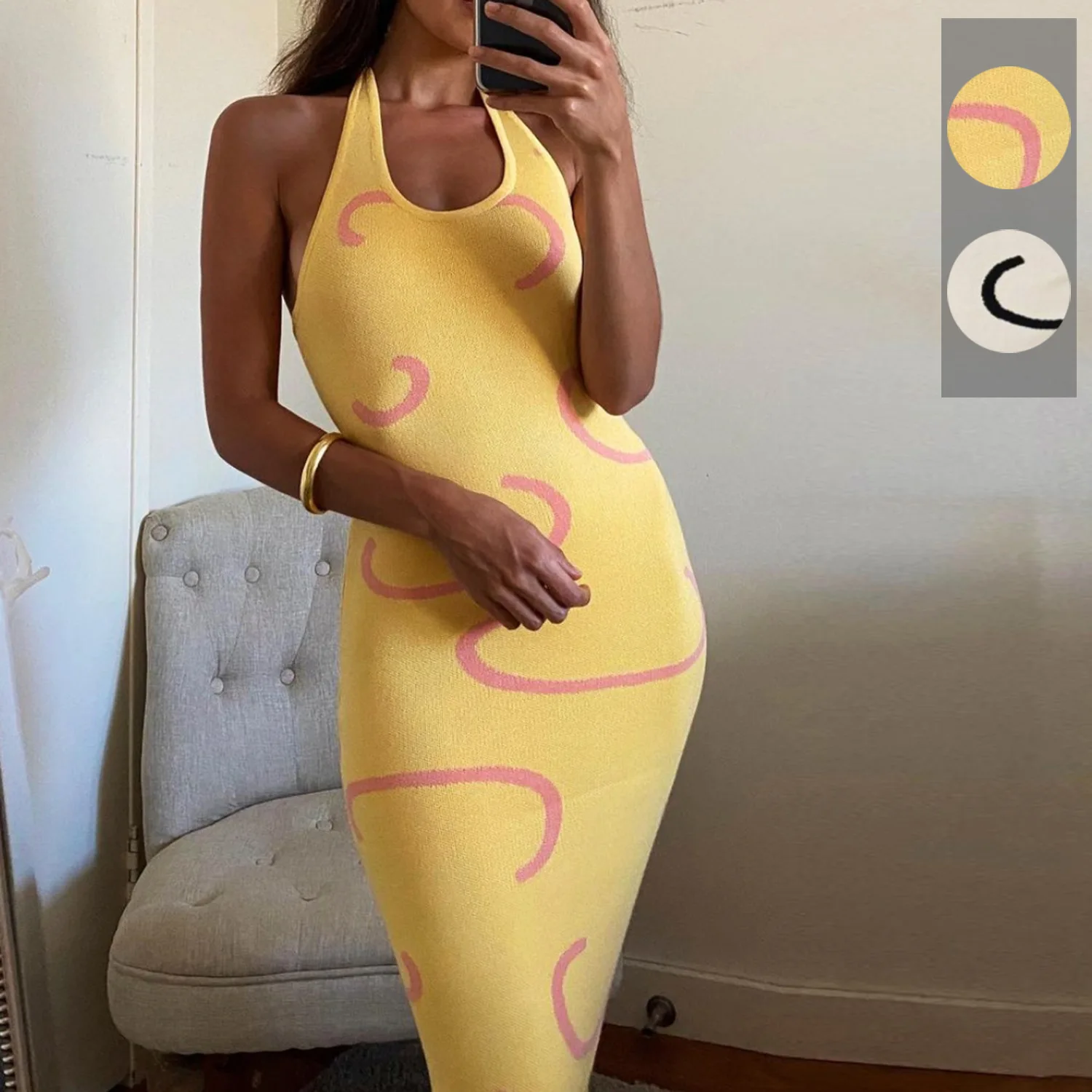 Sexy Women Knit Halter Dress, Adults Slim Fit Sleeveless Geometric Print U-shaped Neck 2021 New Fashion
Sexy Women Knit Halter Dress, Adults Slim Fit Sleeveless Geometric Print U-shaped Neck 2021 New Fashion