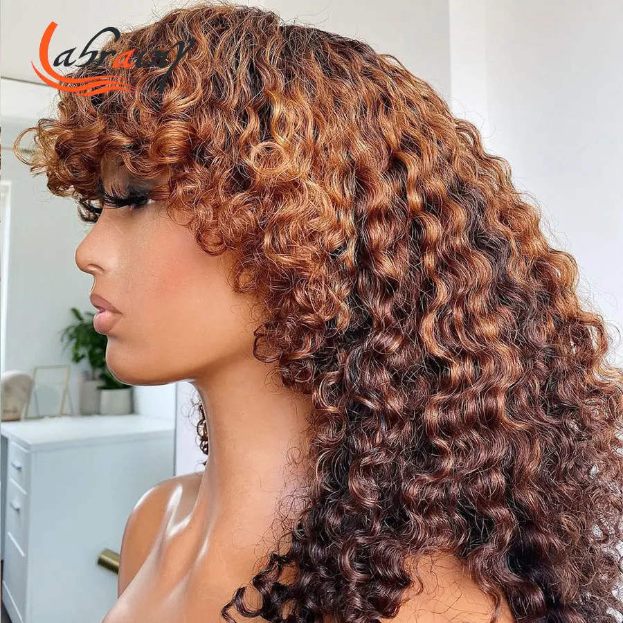 

Highlight Honey Blonde Human Hair Wigs Kinky Curly Natural Hairline Bob Brazilian Ombre Pre Plucked Baby Hair Mechine Made