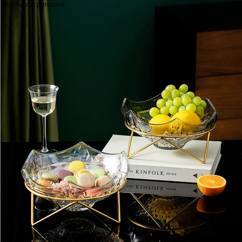 

Кованая Железная основа, стеклянная тарелка для фруктов, стеклянная чаша, поднос для конфет, закусок, десертные чаши, чаша для салата, декора...