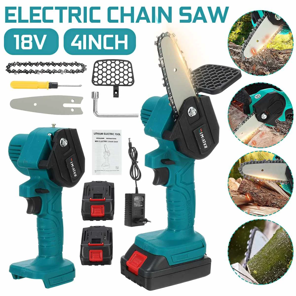 4 Inch 2400W Electric Chain Saw With 2pcs Battery Woodworking Pruning One-handed Garden Tool Rechargeable Trimming Saw EU Plug
4 Inch 2400W Electric Chain Saw With 2pcs Battery Woodworking Pruning One-handed Garden Tool Rechargeable Trimming Saw EU Plug