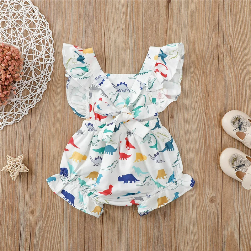 Baby Girl\u2019s Casual Ruffles Sleeve square collar Romper Cartoon Dinosaur/Flower Back Bandage Short Jumpsuit for summer
Baby Girl\u2019s Casual Ruffles Sleeve square collar Romper Cartoon Dinosaur/Flower Back Bandage Short Jumpsuit for summer