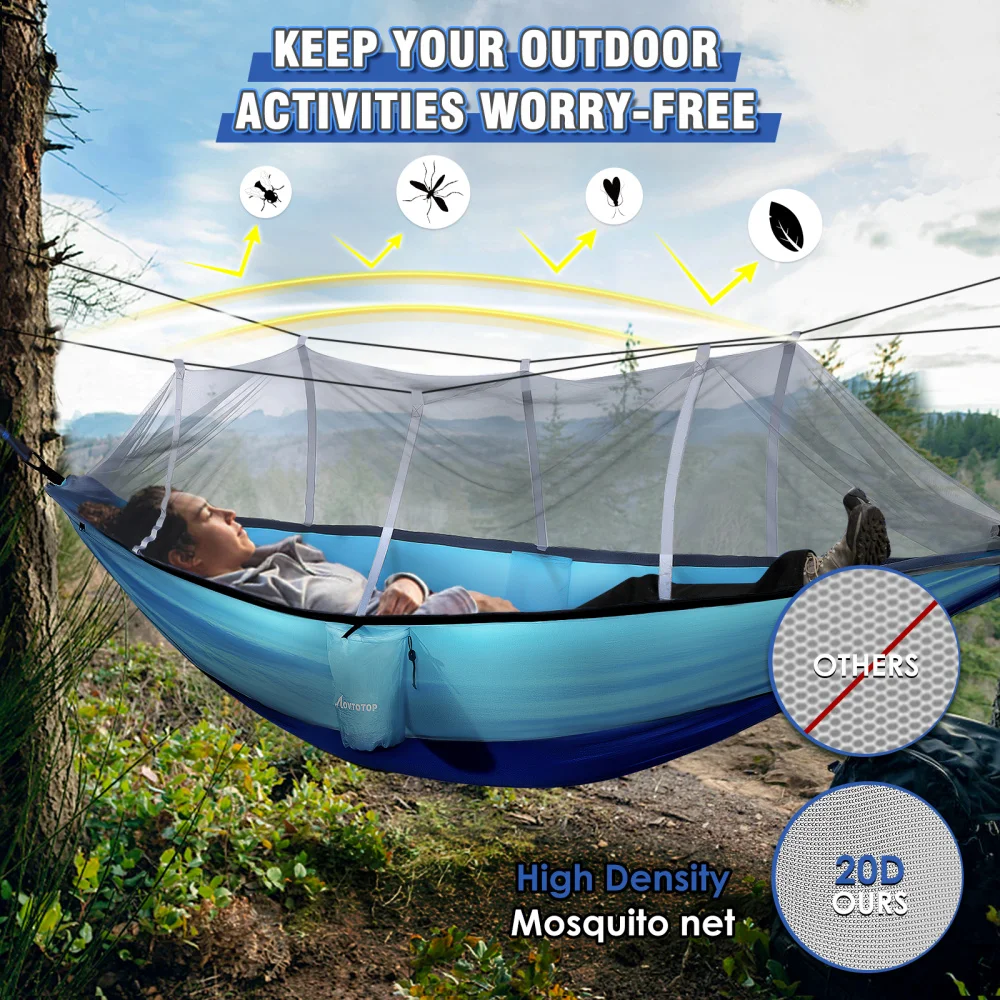 MOVTOTOP 290 x 140 Camping Hammock with Removable Mosquito Net Lightweight Portable Hammock Outdoor Hanging Bed for Hiking Ba
MOVTOTOP 290 x 140 Camping Hammock with Removable Mosquito Net Lightweight Portable Hammock Outdoor Hanging Bed for Hiking Ba