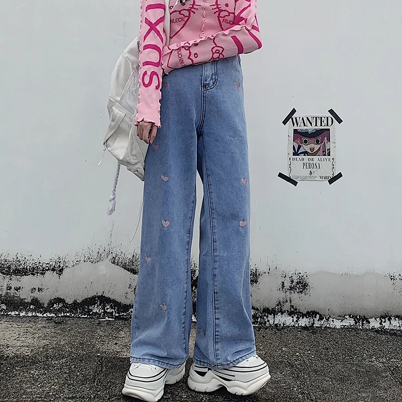 Embroidered Love Pattern Vintage Washed Ladies Jeans Summer High-Waisted Commuter Thin Loose Wide-Legged Daddy Mopping Pants
Embroidered Love Pattern Vintage Washed Ladies Jeans Summer High-Waisted Commuter Thin Loose Wide-Legged Daddy Mopping Pants