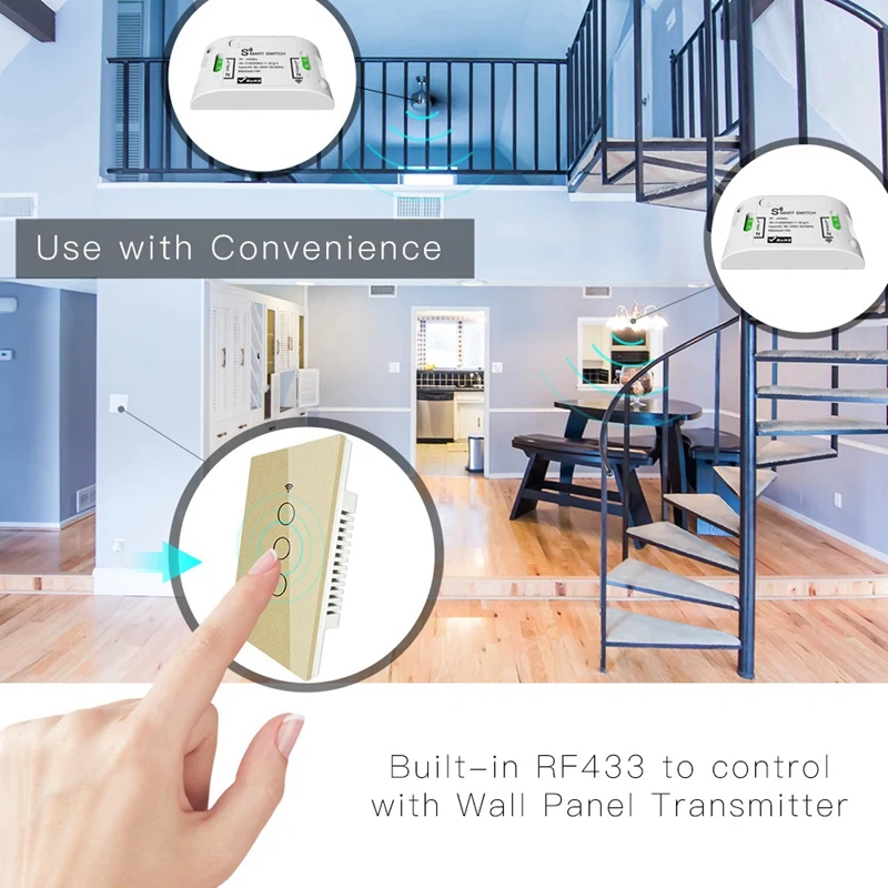 RF433 WiFi Wall Press Switch No Neutral Wire Needed Smart Single Wire Wall Switch Work with Alexa for Google Home
RF433 WiFi Wall Press Switch No Neutral Wire Needed Smart Single Wire Wall Switch Work with Alexa for Google Home