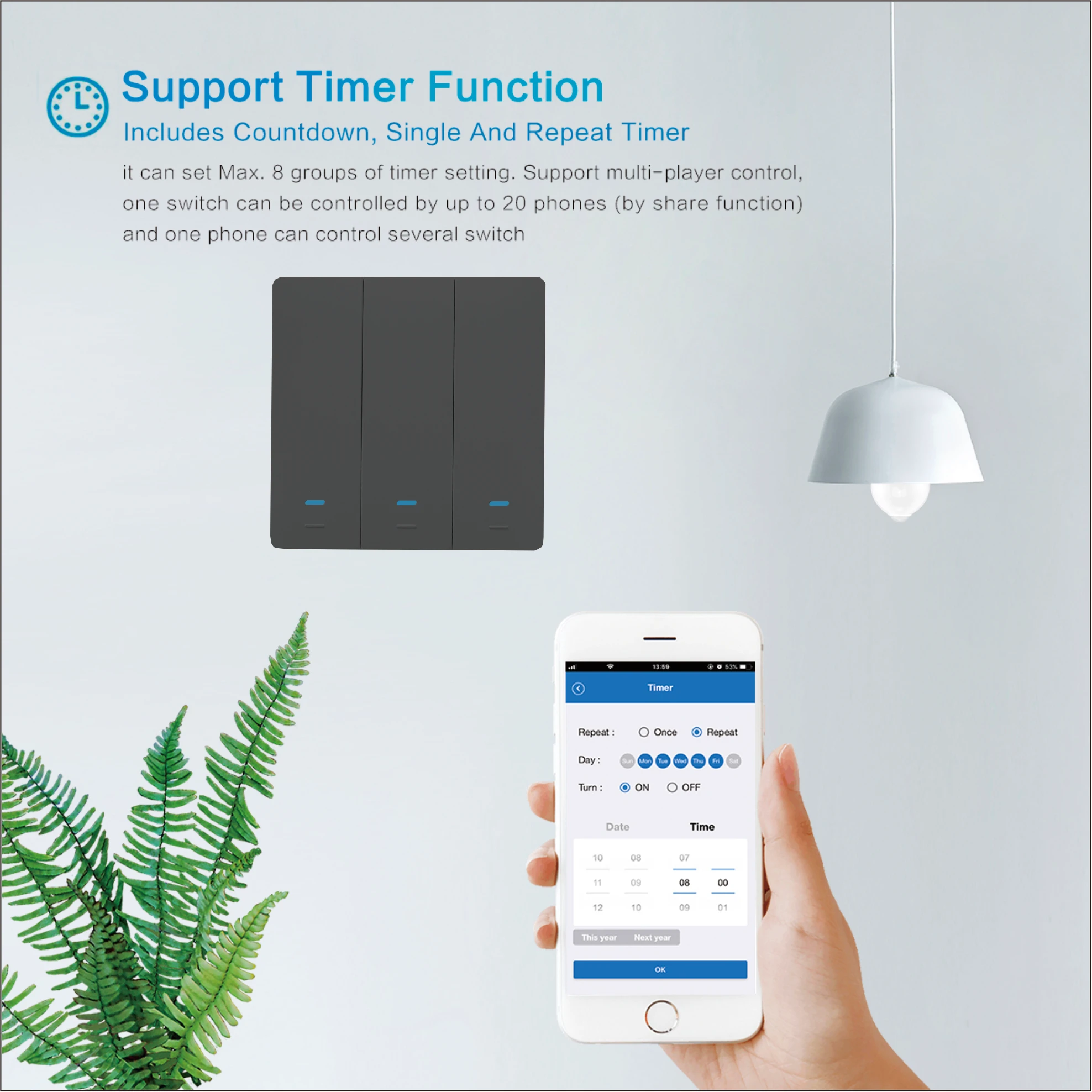 EU UK standard 2way control wifi smart LED light switch push button smart wifi switch works with alexa google home
EU UK standard 2way control wifi smart LED light switch push button smart wifi switch works with alexa google home
