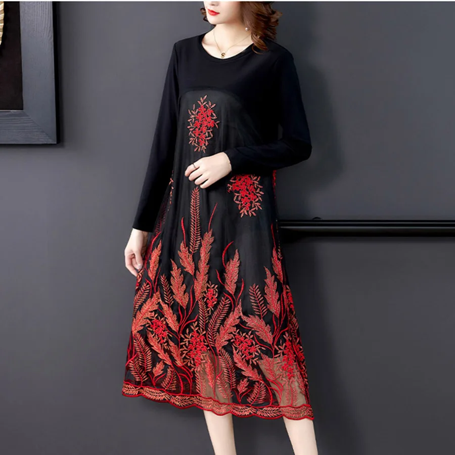 Spring Autumn Red Floral Embroidery Mesh Dress Casual Vintage Loose 5XL Plus Size Midi Dress Elegant Bodycon Women Party Vestido
Spring Autumn Red Floral Embroidery Mesh Dress Casual Vintage Loose 5XL Plus Size Midi Dress Elegant Bodycon Women Party Vestido