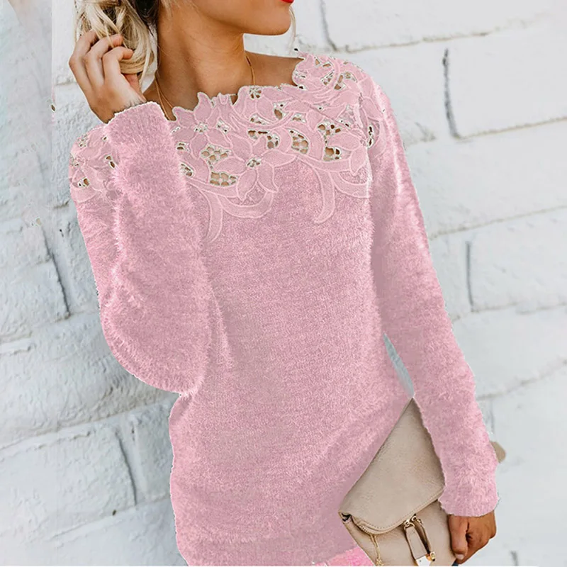 Elegant Plush Sweater Solid Hollow Flower Lace Tops Autumn Winter Comfortable Women Long Sleeve Sexy Warm Pullover Sweaters
Elegant Plush Sweater Solid Hollow Flower Lace Tops Autumn Winter Comfortable Women Long Sleeve Sexy Warm Pullover Sweaters