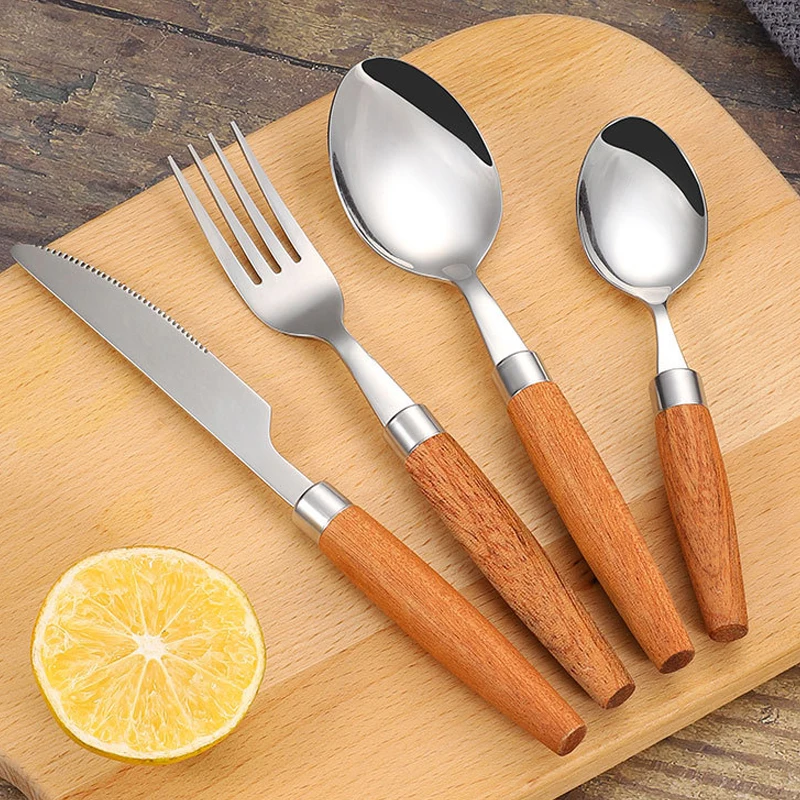 Wooden Handle Stainless Steel Knife Fork Dinner Spoon Japanese Western Stainless Steel Tableware Knife Tea Spoon Silverware
Wooden Handle Stainless Steel Knife Fork Dinner Spoon Japanese Western Stainless Steel Tableware Knife Tea Spoon Silverware