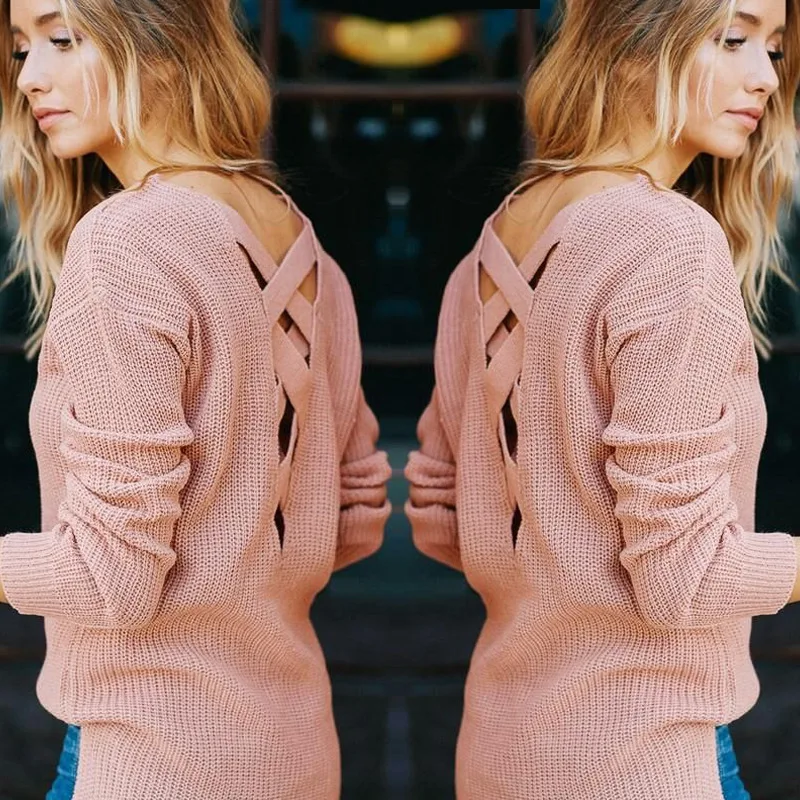 Women Solid Cross Knitted Sweater 2019 Autumn Winter Fashion Female V Neck Pullover Sweaters Ladies Loose Knitwear Dropshipping 
Women Solid Cross Knitted Sweater 2019 Autumn Winter Fashion Female V Neck Pullover Sweaters Ladies Loose Knitwear Dropshipping
