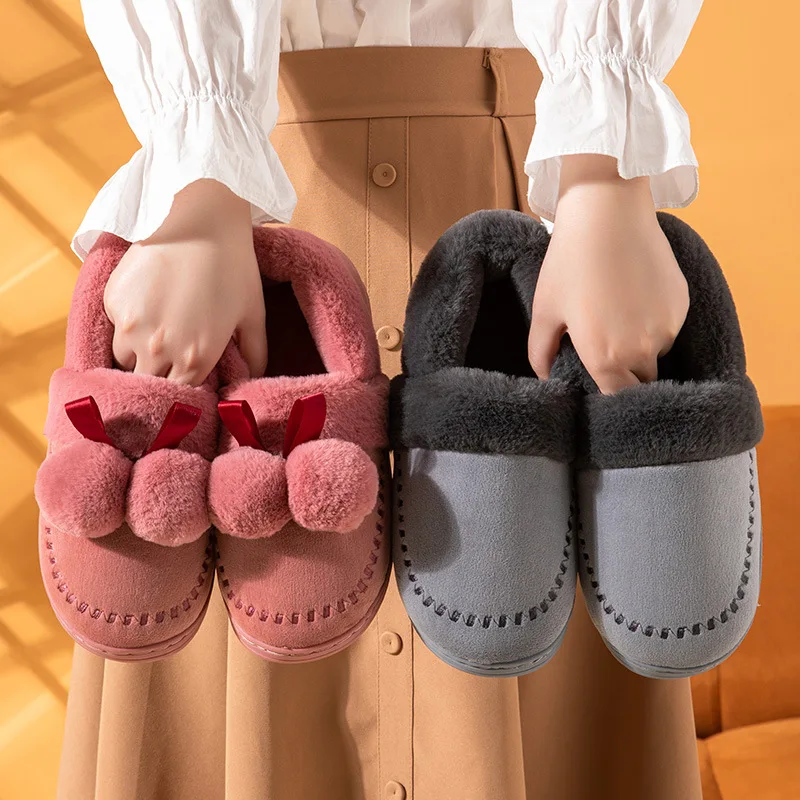 

Тапки хлопковые для мужчин и женщин, милая хлопковая обувь в Корейском стиле с кроличьим мехом, теплые Нескользящие зимние женские меховые Тапочки
