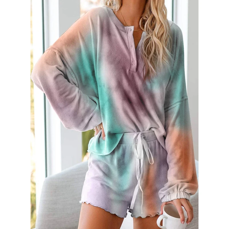 Women Casual Tie-dye Pajamas Long-sleeve Tracksuit Suit Home Two-piece Sets 
Women Casual Tie-dye Pajamas Long-sleeve Tracksuit Suit Home Two-piece Sets