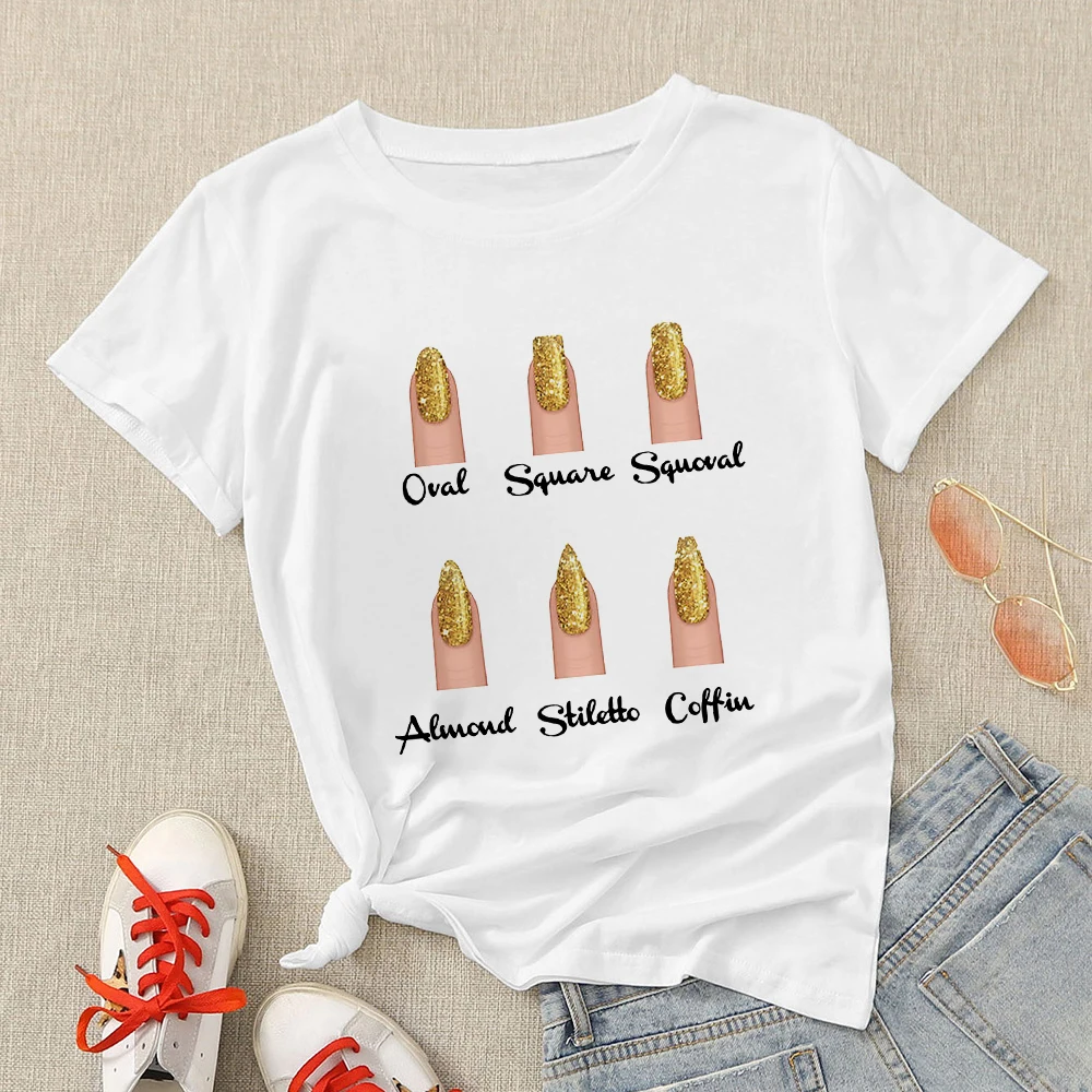 Golden Nail art Printed Woman T-shirt European American Style Personalized T-shirt Autumn Summer Minimalism Top Cartoon
Golden Nail art Printed Woman T-shirt European American Style Personalized T-shirt Autumn Summer Minimalism Top Cartoon