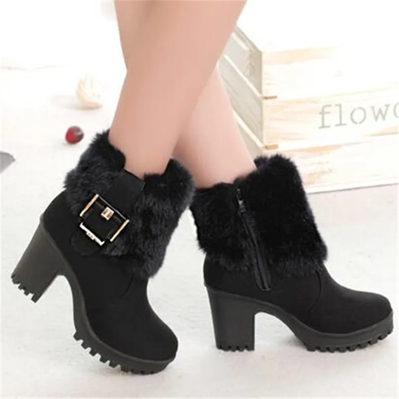 2020 Thick Heel Snow Boots Women High Heel Shoes Winter Warm Ankle Boots Woman Buckle Fur Cuff Lady Platform Booties Pumps 35-40
2020 Thick Heel Snow Boots Women High Heel Shoes Winter Warm Ankle Boots Woman Buckle Fur Cuff Lady Platform Booties Pumps 35-40