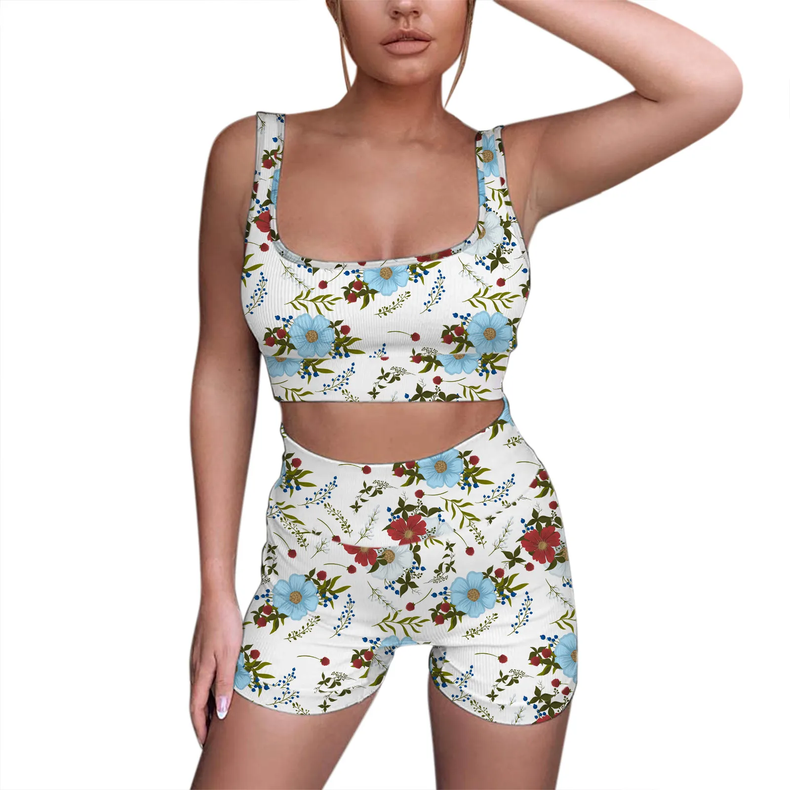 Women Workout Sets 2 Piece Fitness Suit Floral Print Sleeveless Seamless Ribbed Tank High Waist Shorts Yoga Outfits Sportwear
Women Workout Sets 2 Piece Fitness Suit Floral Print Sleeveless Seamless Ribbed Tank High Waist Shorts Yoga Outfits Sportwear