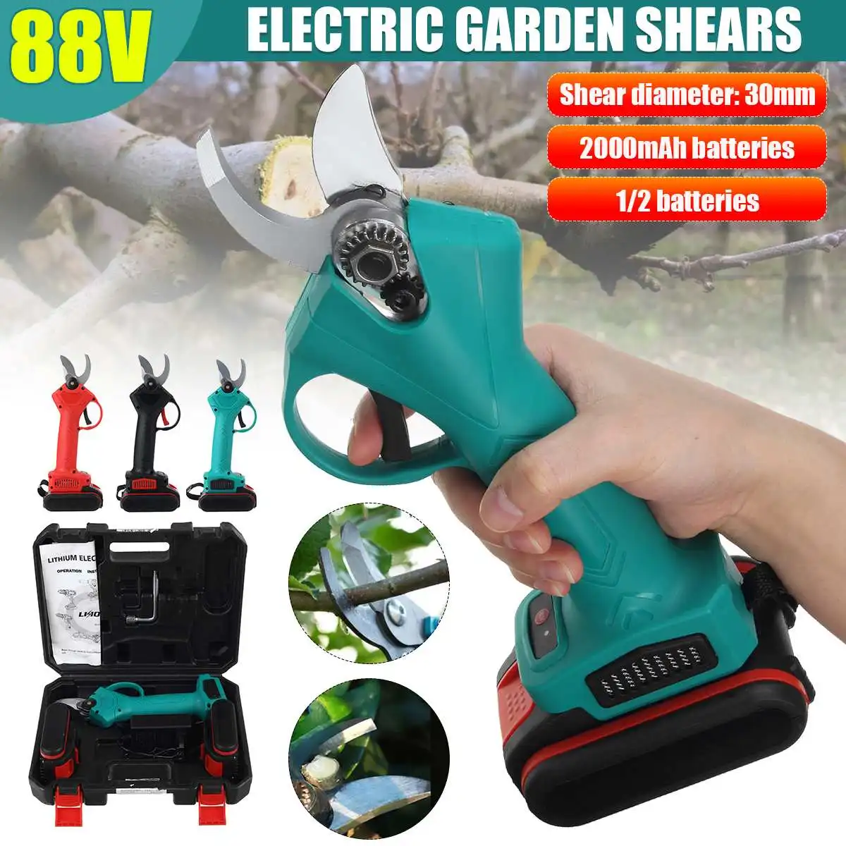 88V Wireless Electric Pruner Rechargeable Pruning Shear 30mm Efficient Fruit Tree Bonsai Pruning Branches Cutter with 2x Battery
88V Wireless Electric Pruner Rechargeable Pruning Shear 30mm Efficient Fruit Tree Bonsai Pruning Branches Cutter with 2x Battery
