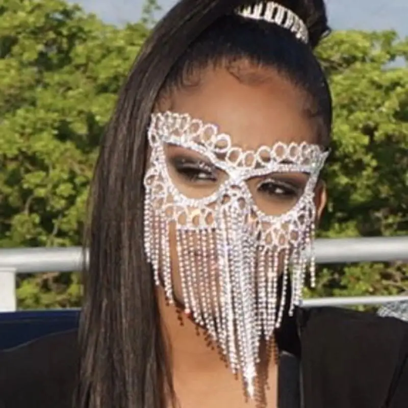 Luxury shiny Rhinestone Crystal Long tassel mask fashion sexy women's makeup ball face jewelry Mask Halloween party accessories
Luxury shiny Rhinestone Crystal Long tassel mask fashion sexy women's makeup ball face jewelry Mask Halloween party accessories