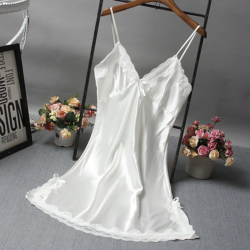 FZSLCYIYI Lace Deep V-neck Nightdress Sexy Faux Silk Satin Nightgowns Sleepwear Women Sleeveless Nightwear
FZSLCYIYI Lace Deep V-neck Nightdress Sexy Faux Silk Satin Nightgowns Sleepwear Women Sleeveless Nightwear