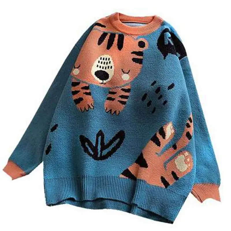 Autumn Winter Women'S Knitted Sweater Tiger Cartoon Outerwear Loose O-neck Pullover Thickening Female Knitted Sweater Top
Autumn Winter Women'S Knitted Sweater Tiger Cartoon Outerwear Loose O-neck Pullover Thickening Female Knitted Sweater Top