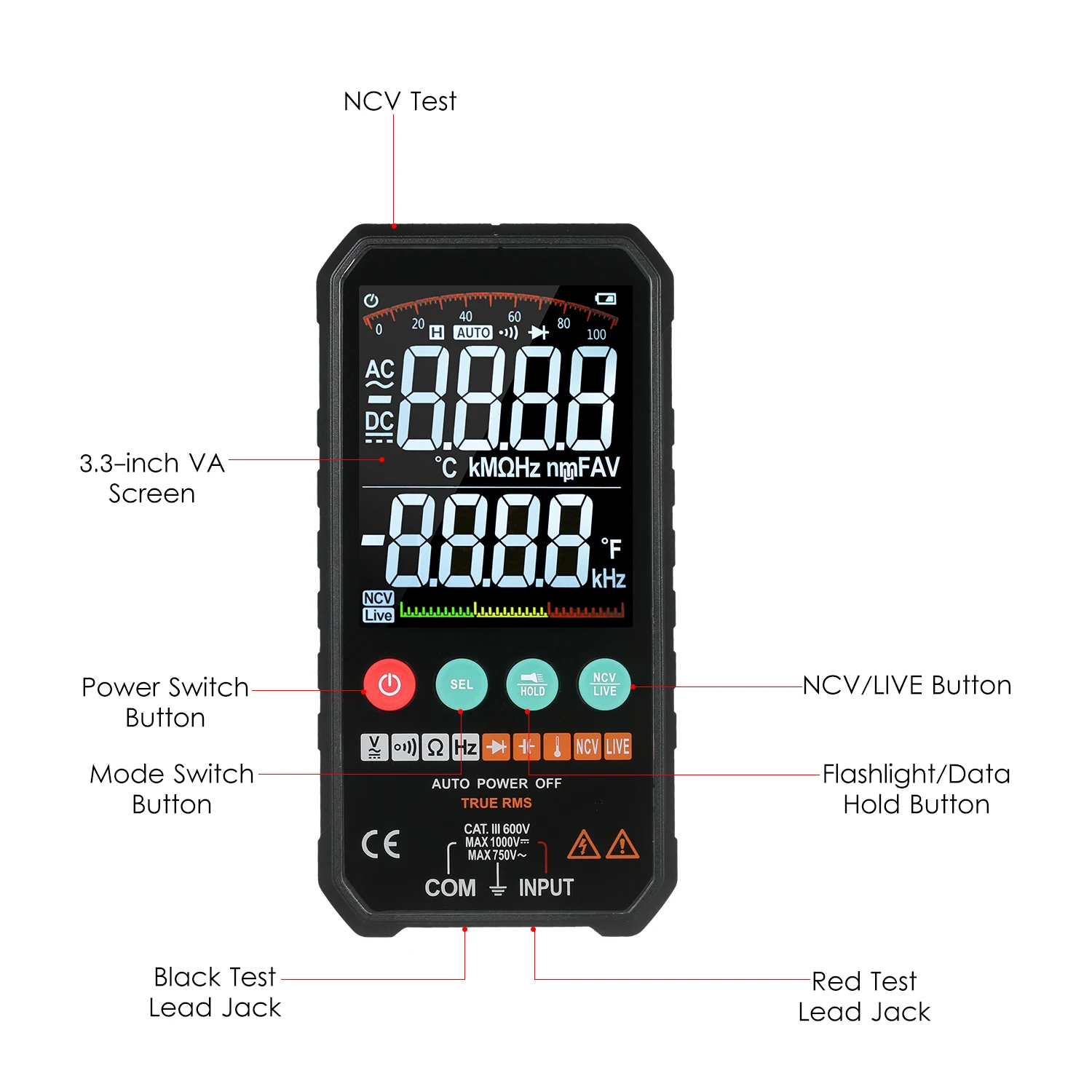 Super Slim Palm Size 3.3-inch LCD Digital Multimeter 6000 Counts True RMS Universal Meter High Accuracy Smart Measure AC/DC
Super Slim Palm Size 3.3-inch LCD Digital Multimeter 6000 Counts True RMS Universal Meter High Accuracy Smart Measure AC/DC