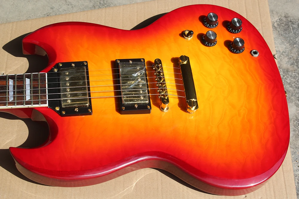 Guitar issue SG Angus young / DC inlaid Cherry Blossom burst tiger skin decorative board Chinese musical instruments
Guitar issue SG Angus young / DC inlaid Cherry Blossom burst tiger skin decorative board Chinese musical instruments