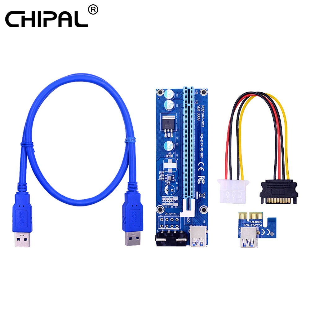 CHIPAL 0 6 м 1 VER006S PCI-E 1X до 16X карта расширения PCIe Extender SATA к 4-контактному кабелю питания