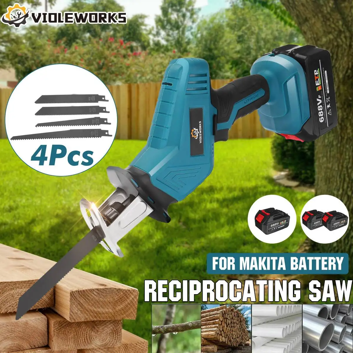 688VF 4000RPM Cordless Reciprocating Saw With Blades Adjustable Speed Metal Wood Cutter Electric Saw For Makita Battery 18V
688VF 4000RPM Cordless Reciprocating Saw With Blades Adjustable Speed Metal Wood Cutter Electric Saw For Makita Battery 18V