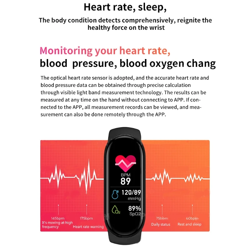 Smart Bands Sport Fitness Tracker M6 Smart WatchesPedometer Heart Rate Blood Pressure Monitor Bluetooth Bracelets for Men Women
Smart Bands Sport Fitness Tracker M6 Smart WatchesPedometer Heart Rate Blood Pressure Monitor Bluetooth Bracelets for Men Women