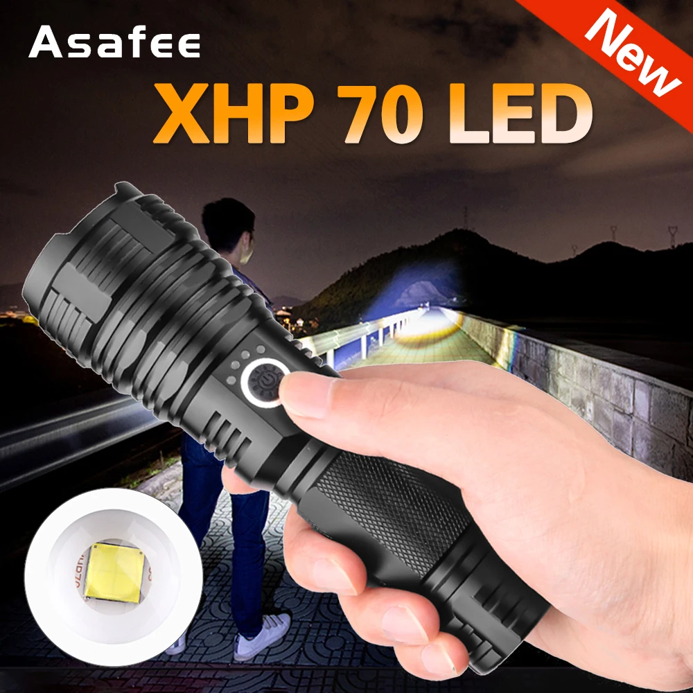 Новый мощный светодиодный фонарик XHP70 перезаряжаемый USB Zoom Фонарь Кемпинг
