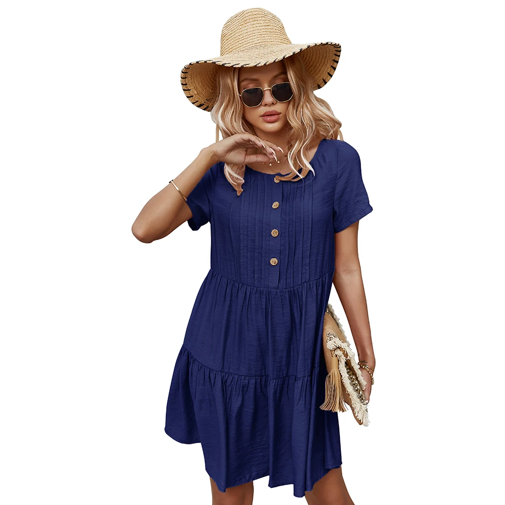 2021 New Solid Ruffles Summer Dress Women Casual O-neck Button Mini Dresses For Women Holiday Vintage Party Dress Vestidos 
2021 New Solid Ruffles Summer Dress Women Casual O-neck Button Mini Dresses For Women Holiday Vintage Party Dress Vestidos