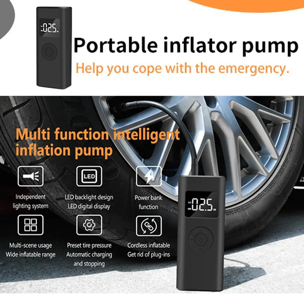 Portable wireless air pump One-button inflation LED digital display Tire pressure monitoring with mobile power supply
Portable wireless air pump One-button inflation LED digital display Tire pressure monitoring with mobile power supply
