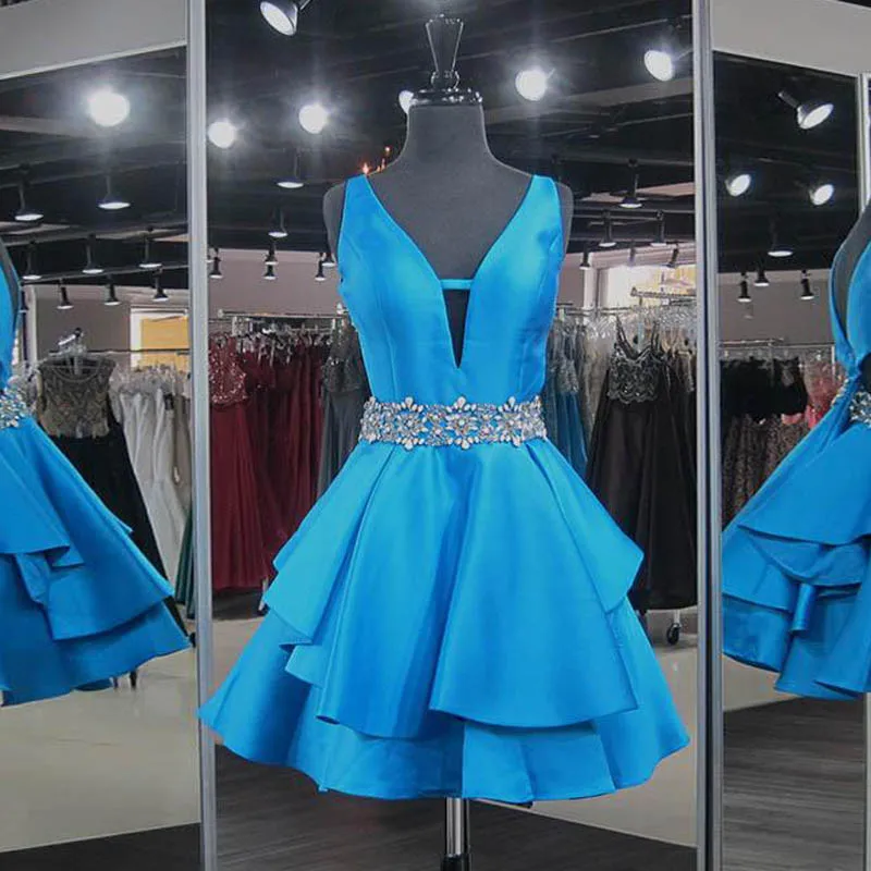 Blue Backless Short Cocktail Dresses with Crystal Belt 2020 V-Neck Satin Mini Prom Party Gowns Homecoming Dress Cheap
Blue Backless Short Cocktail Dresses with Crystal Belt 2020 V-Neck Satin Mini Prom Party Gowns Homecoming Dress Cheap