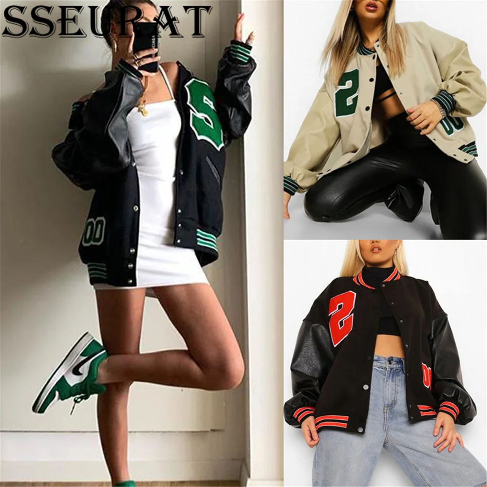 SSEURAT 2021 Autumn And Winter Baseball Uniform New Bomber Jacket For Women Fashion Retro Clothes Streetwear Oversized Coat
SSEURAT 2021 Autumn And Winter Baseball Uniform New Bomber Jacket For Women Fashion Retro Clothes Streetwear Oversized Coat