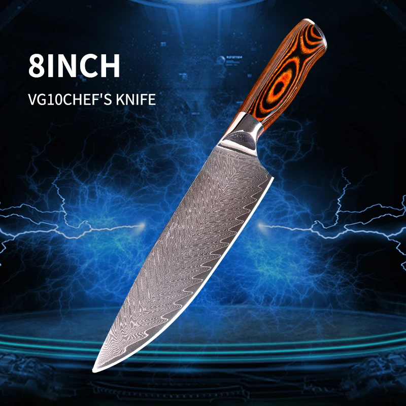Faca 8.5 inch Chef Knives High Carbon VG10 Japanese 67layer Damascus Kitchen Knife Stainless Steel Gyuto Knife Rosewood Handle
Faca 8.5 inch Chef Knives High Carbon VG10 Japanese 67layer Damascus Kitchen Knife Stainless Steel Gyuto Knife Rosewood Handle